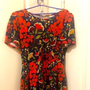Lularoe XL Amelia Dress - navy with orange flowers